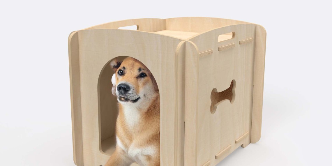 DOG HOUSE Size M Natural Birch Plywood